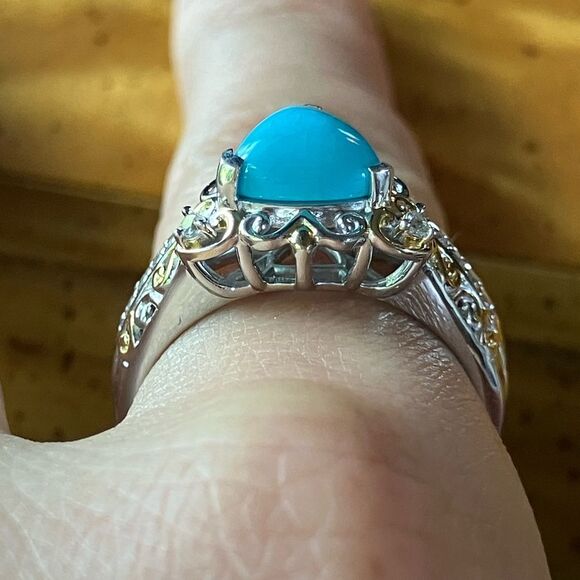 Sleeping Beauty Turquoise Sterling Silver Victorian Style Ring Size 9 - Picture 2 of 9
